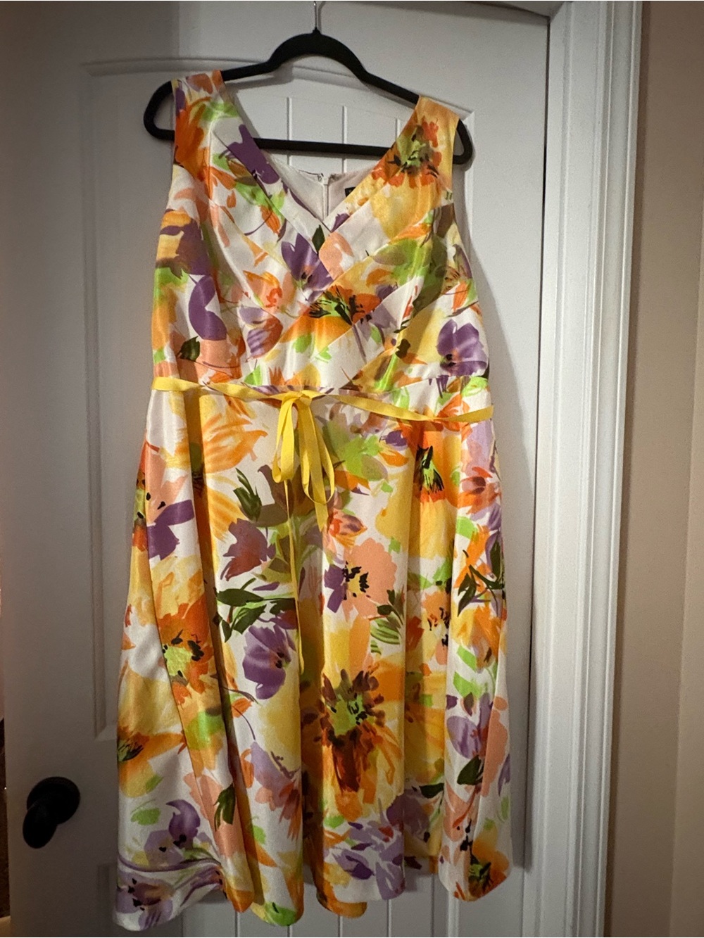 Robbie Bee Yellow & Purple Floral V-Neck Dress